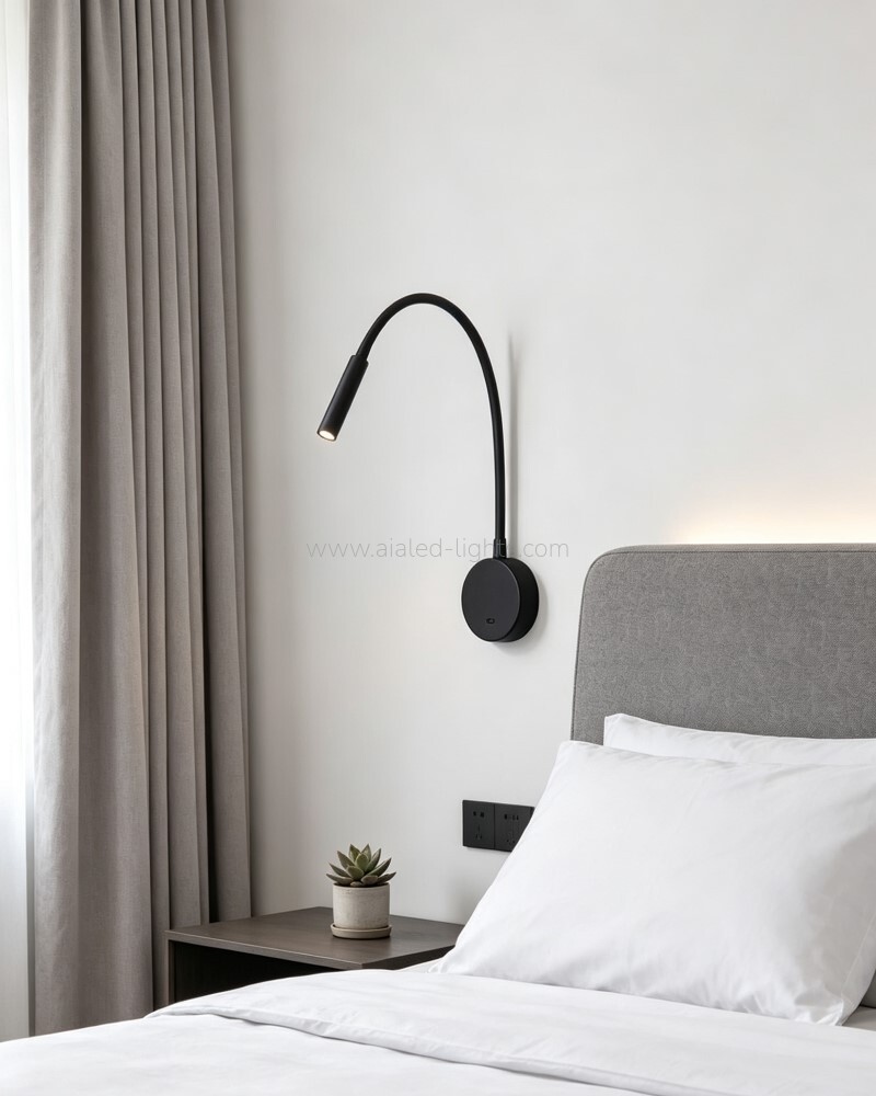 round base reading wall lamp 1w spotlight with gooseneck arm and switch