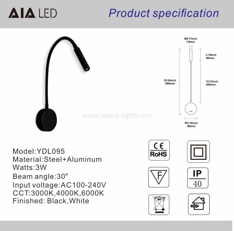 Round Base Bedside Wall Lamp 1W Spotlight