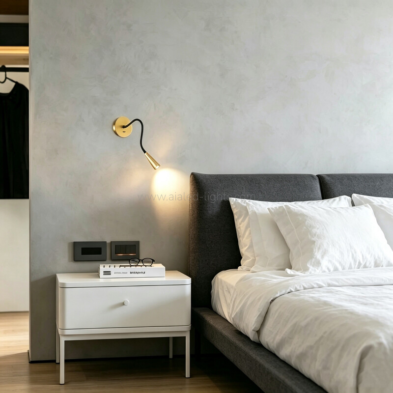 Wall Mounted Reading Wall Lamp 3W Gooseneck Flexible Bedside Wall Light