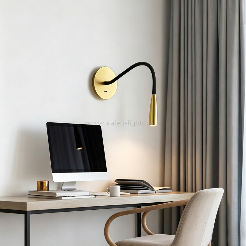 Wall Mounted Reading Wall Lamp 3W Gooseneck Flexible Bedside Wall Light