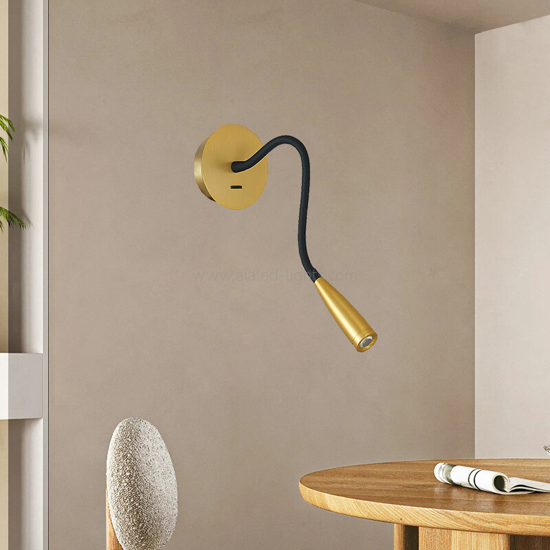 Wall Mounted Reading Wall Lamp 3W Gooseneck Flexible Bedside Wall Light