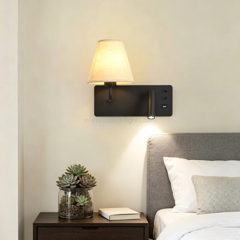 Wall Mounted 3W Spotlight Fabric E27 Shade Bedside Wall Lamp