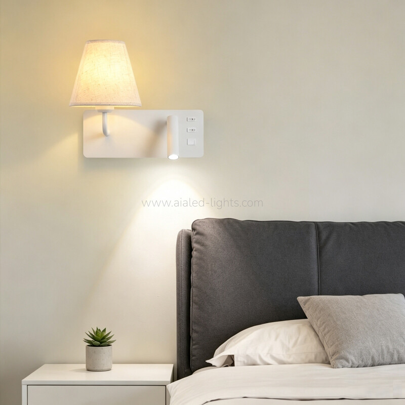 Wall Mounted 3W Spotlight Fabric E27 Shade Bedside Wall Lamp