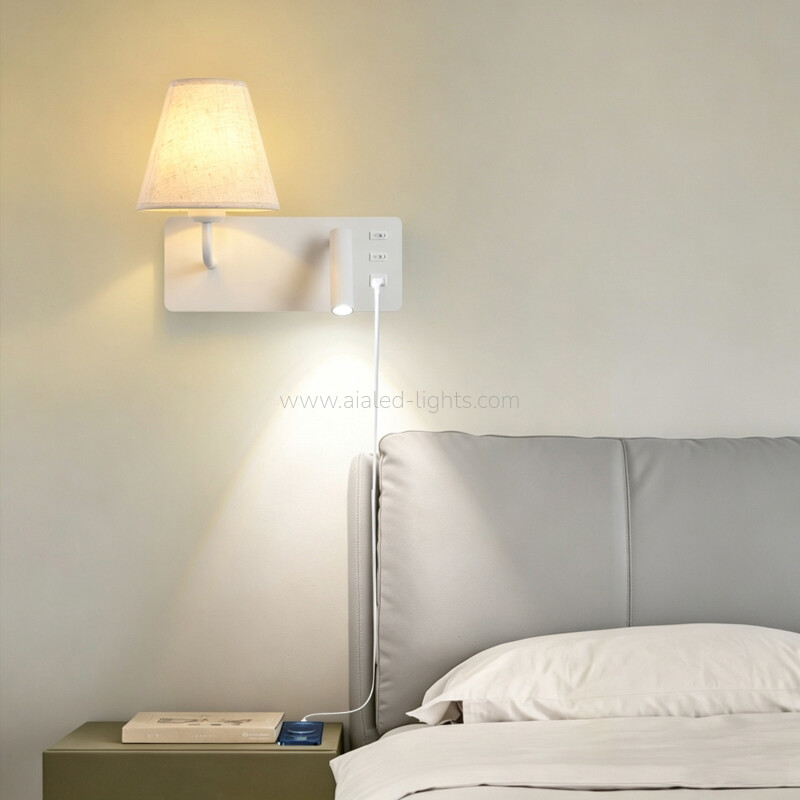 Wall Mounted 3W Spotlight Fabric E27 Shade Bedside Wall Lamp