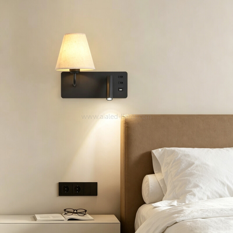 Wall Mounted 3W Spotlight Fabric E27 Shade Bedside Wall Lamp