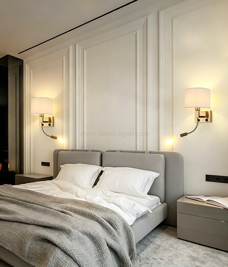 2Switches 3W Spotlight Fabric Shade E27 Bedside Wall Light with Type-C