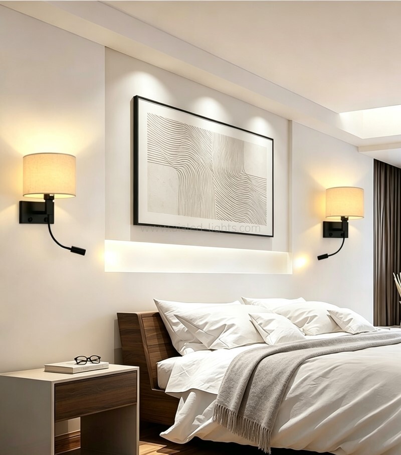 2Switches 3W Spotlight Fabric Shade E27 Bedside Wall Light with Type-C