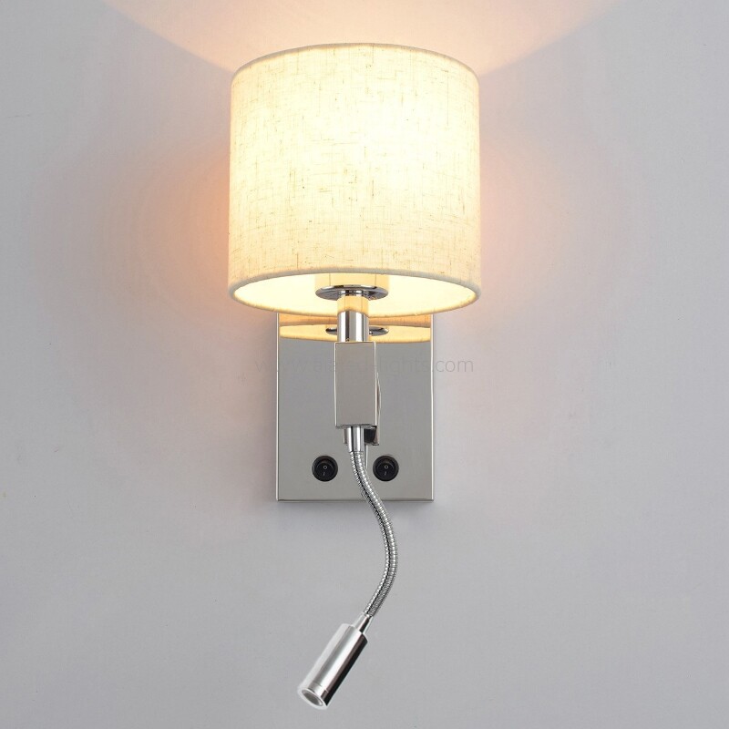 2Switches 3W Spotlight Fabric Shade E27 Bedside Wall Light with Type-C