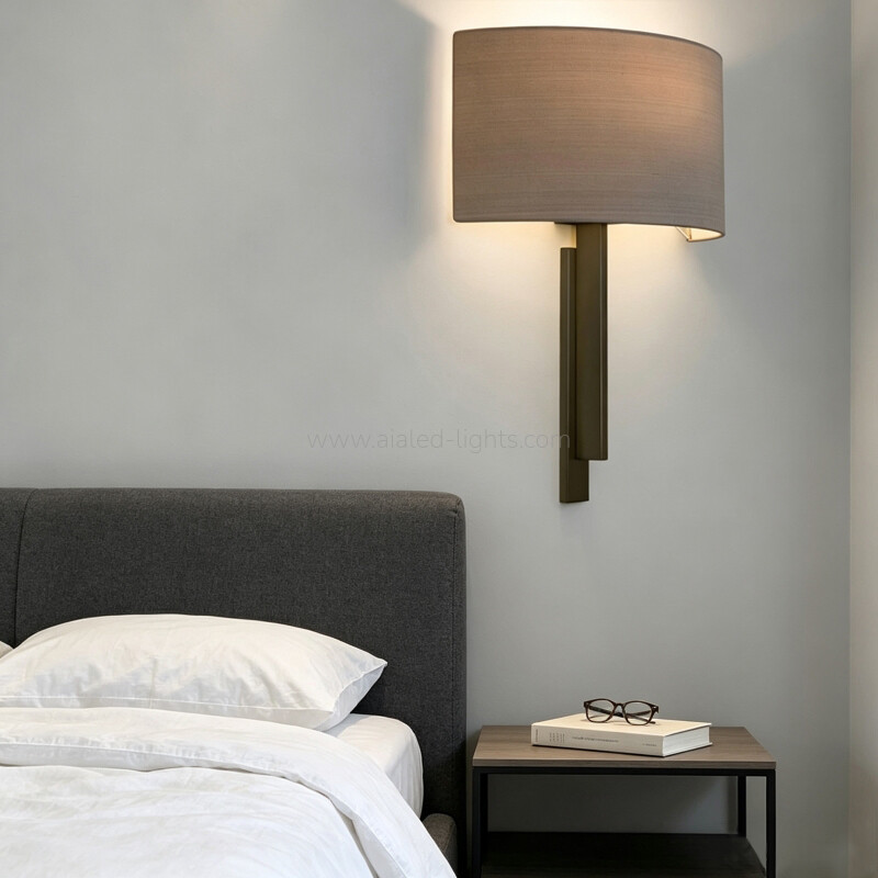 Surface Mounted E27 8W Semicircle Fabric Shade Bedside Wall Lamp for Resort Surface Mounted E27 8W Semicircle Fabric Shade Bedside Wall Lamp for Resort