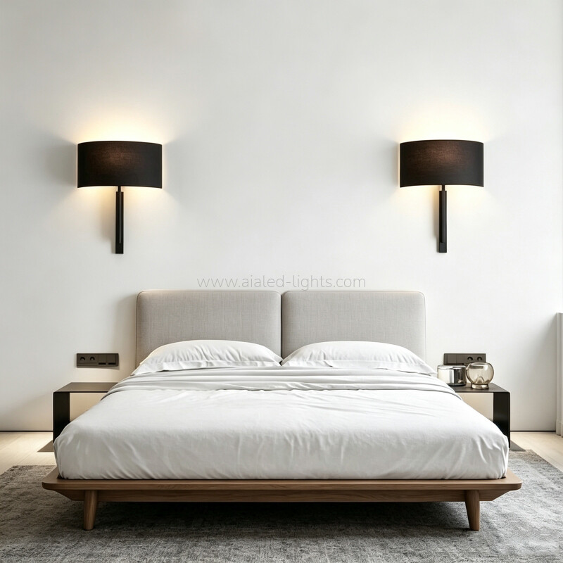 Surface Mounted E27 8W Semicircle Fabric Shade Bedside Wall Lamp for Resort Surface Mounted E27 8W Semicircle Fabric Shade Bedside Wall Lamp for Resort