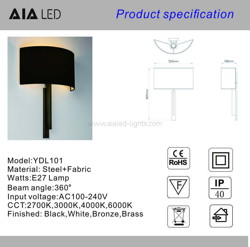 Surface Mounted E27 8W Semicircle Fabric Shade Bedside Wall Lamp for Resort Surface Mounted E27 8W Semicircle Fabric Shade Bedside Wall Lamp for Resort
