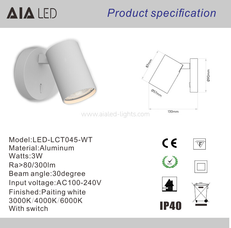 GU10/E27 Spotlight Adjustable Reading Lamp Bedside Wall Light