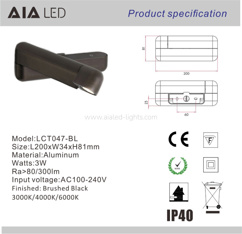 3W Minimalist Rotatable wall reading lamp Nordic Bedside Wall Sconce