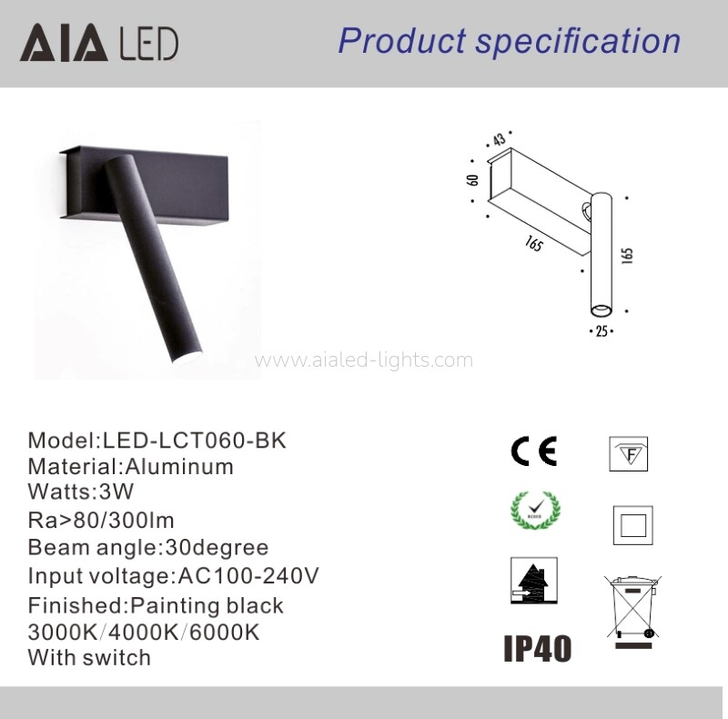 Wall Mounted 3W Bedside Wall Lamp Modern Headboard Wall Light