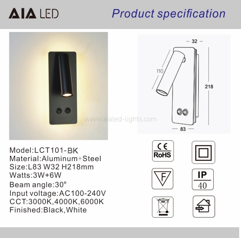 3W+6W Reading Wall Light Bed Lamp Hotel Villa Project