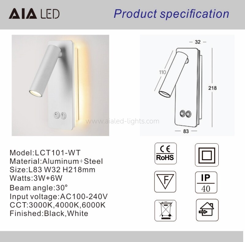 3W+6W Reading Wall Light Bed Lamp Hotel Villa Project