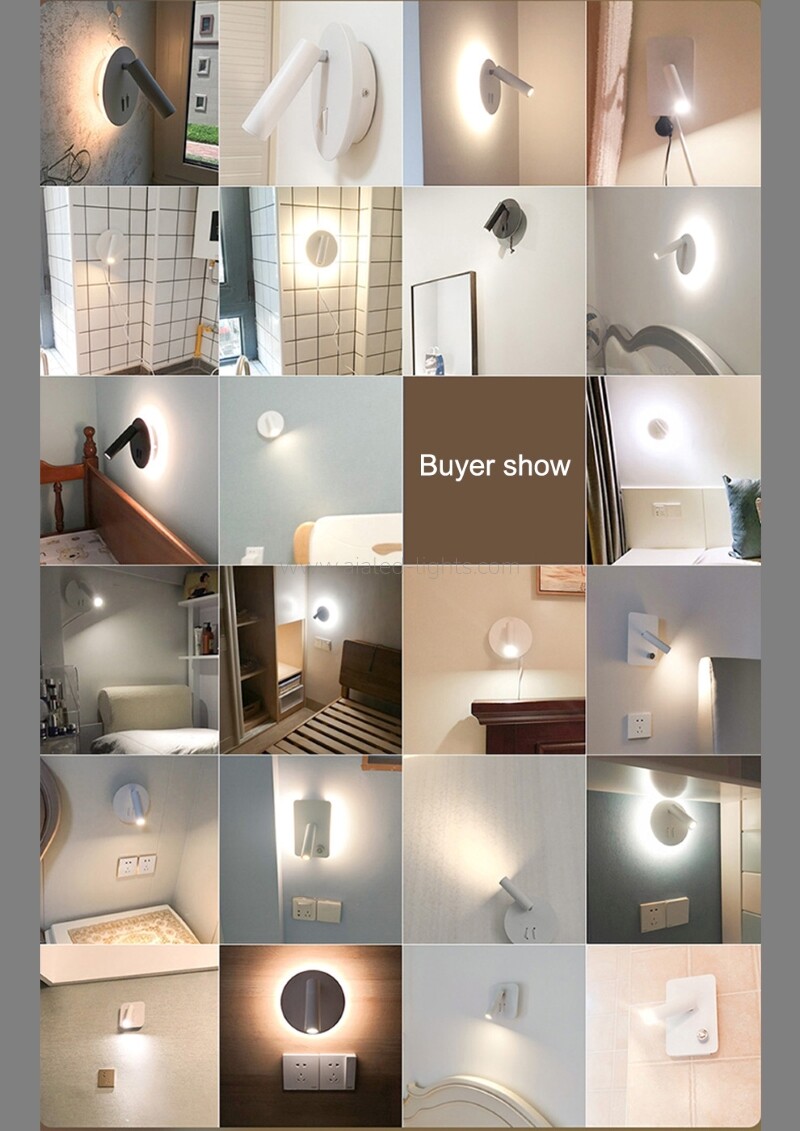 3W Wall Lamp Headboard Reading Wall Light Swtich Dimmable