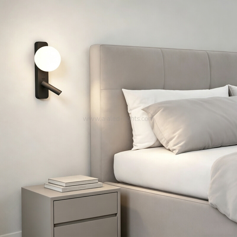 Glass Ball Wall Mounted 3W Flexible Spotlight Bedside Headboard Reading Lamp