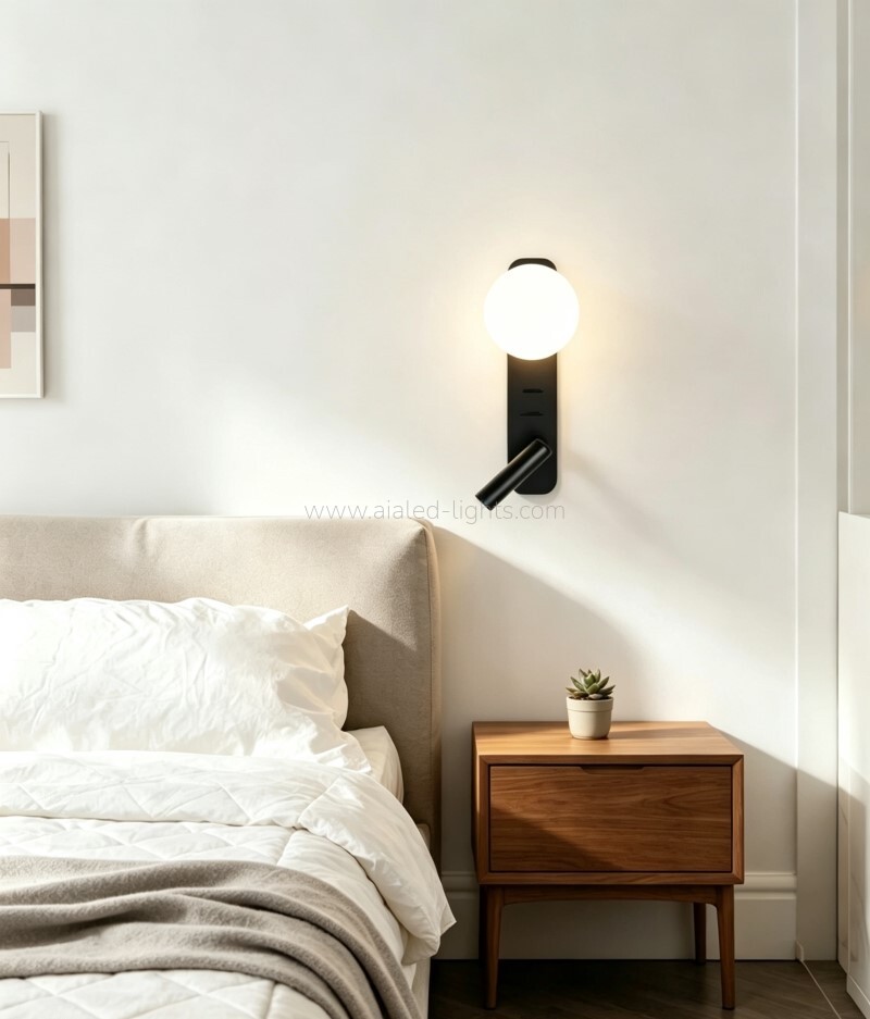 Glass Ball Wall Mounted 3W Flexible Spotlight Bedside Headboard Reading Lamp