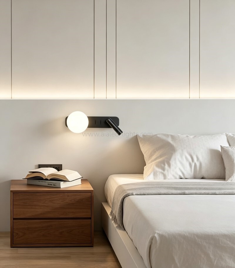 Glass Ball Wall Mounted 3W Flexible Spotlight Bedside Headboard Reading Lamp
