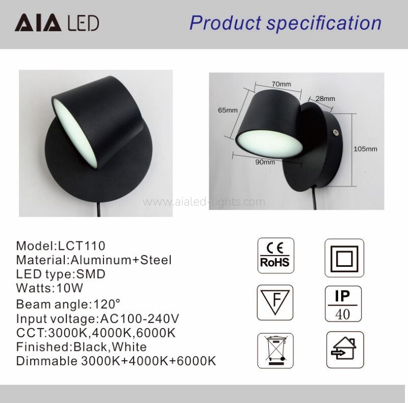 10W Wall Lamp USB Reading Wall Light Dimmable Surface Mounted