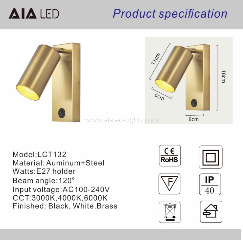 E27 5W Headboard Reading Wall Light Hotel