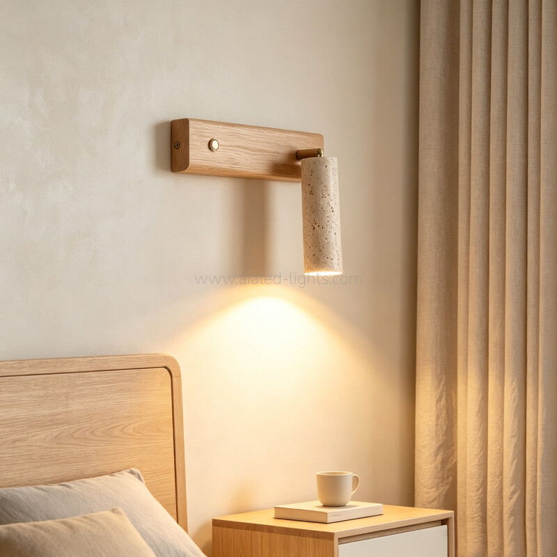 Travertine Wooden 3W bedside wall lamp reading Adjustable head wall light Travertine Wooden 3W bedside wall lamp reading Adjustable head wall light
