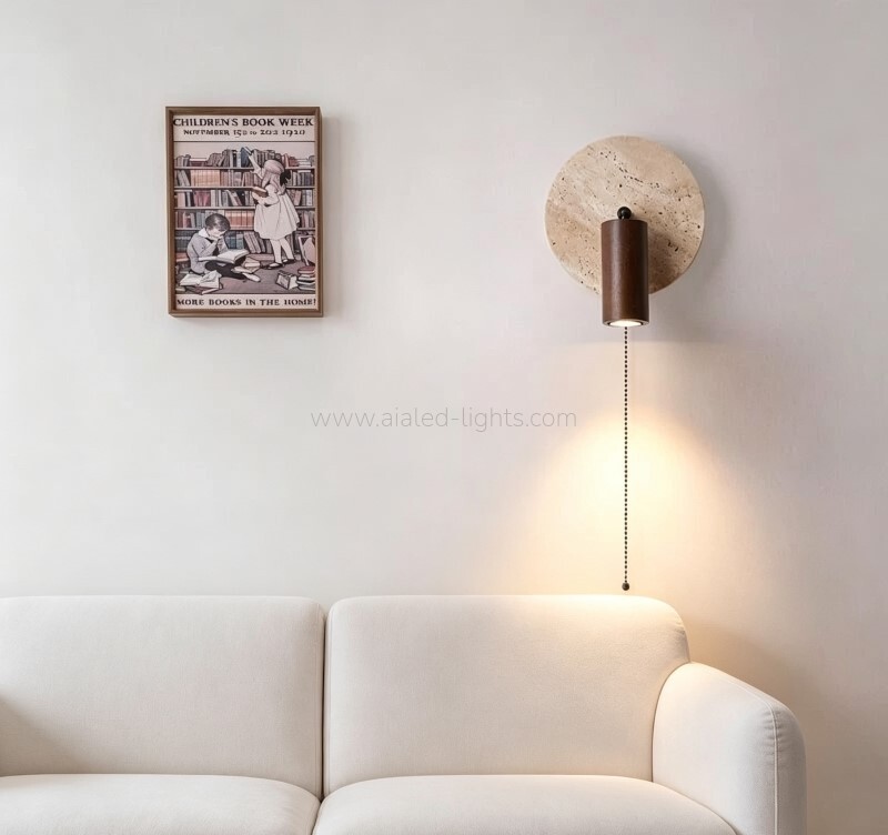 Travertine Wooden 3W Adjustable Bedside Reading wall light with Pull Chain switch travertine wooden 3w bedside wall lamp reading adjustable head wall light (复制)
