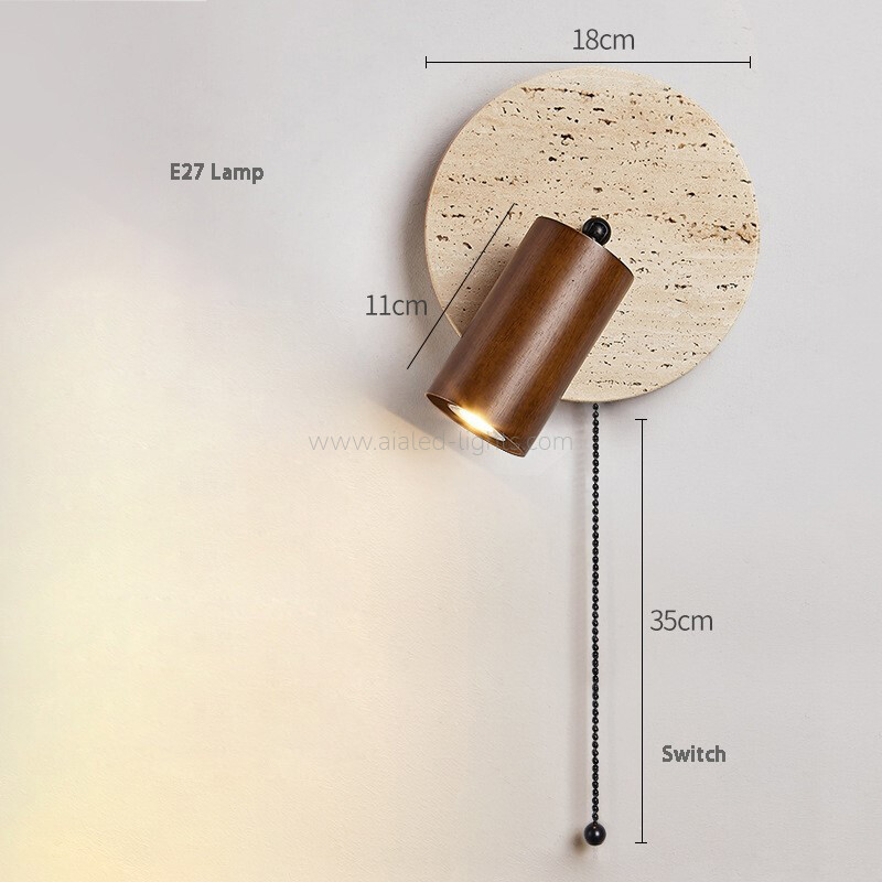 Travertine Wooden 3W Adjustable Bedside Reading wall light with Pull Chain switch travertine wooden 3w bedside wall lamp reading adjustable head wall light (复制)