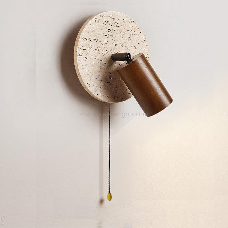 Travertine Wooden 3W Adjustable Bedside Reading wall light with Pull Chain switch travertine wooden 3w bedside wall lamp reading adjustable head wall light (复制)