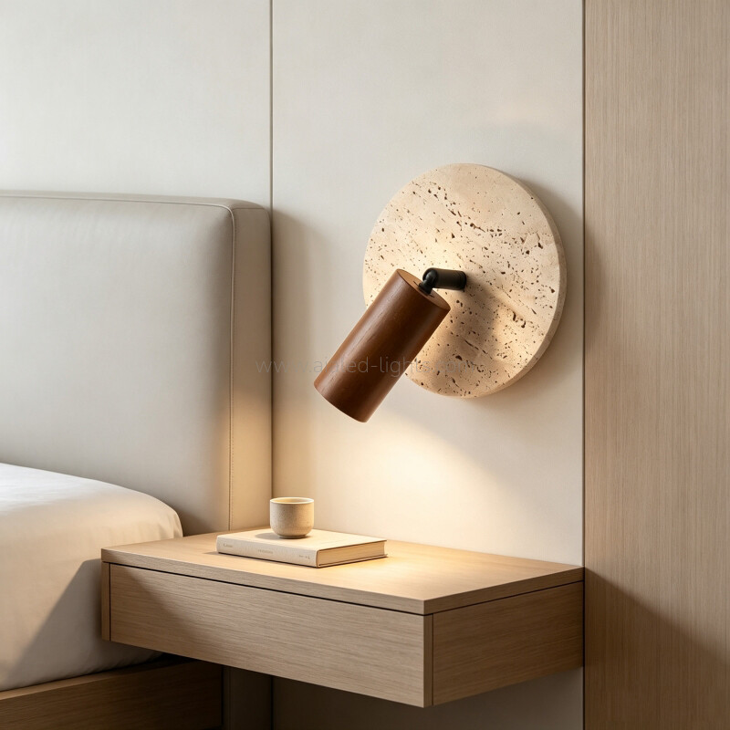 Travertine Wooden 3W Adjustable Bedside Reading wall light with Pull Chain switch travertine wooden 3w bedside wall lamp reading adjustable head wall light (复制)