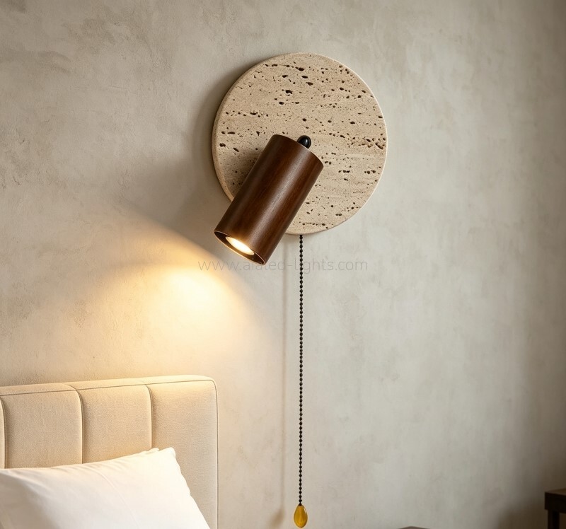 Travertine Wooden 3W Adjustable Bedside Reading wall light with Pull Chain switch travertine wooden 3w bedside wall lamp reading adjustable head wall light (复制)