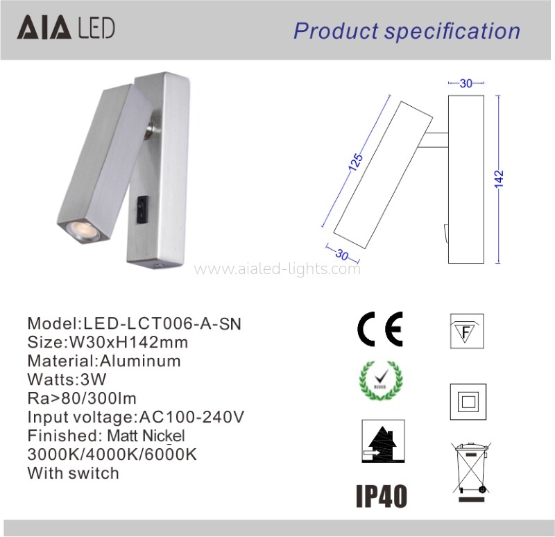 5 star Hotel LED Reading Wall Light Wall Lamp
