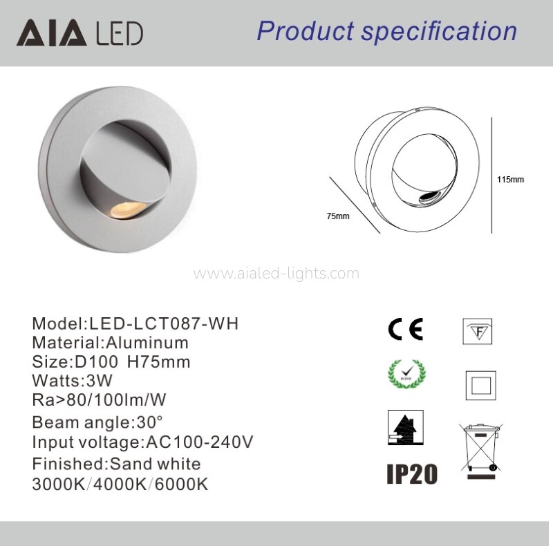 3w hotel wall lamp reading wall light rotating recesed