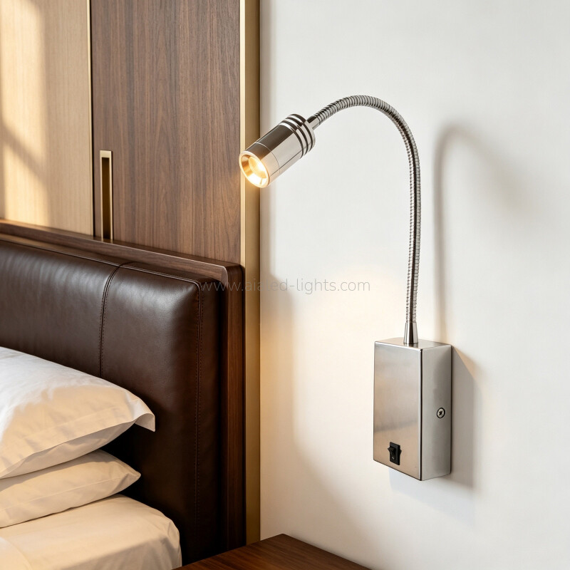 Gooseneck Square Base Hotel Wall Sconce 3W Rotatable Spotlight Wall Lamp