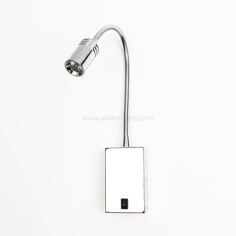 Gooseneck Square Base Hotel Wall Sconce 3W Rotatable Spotlight Wall Lamp