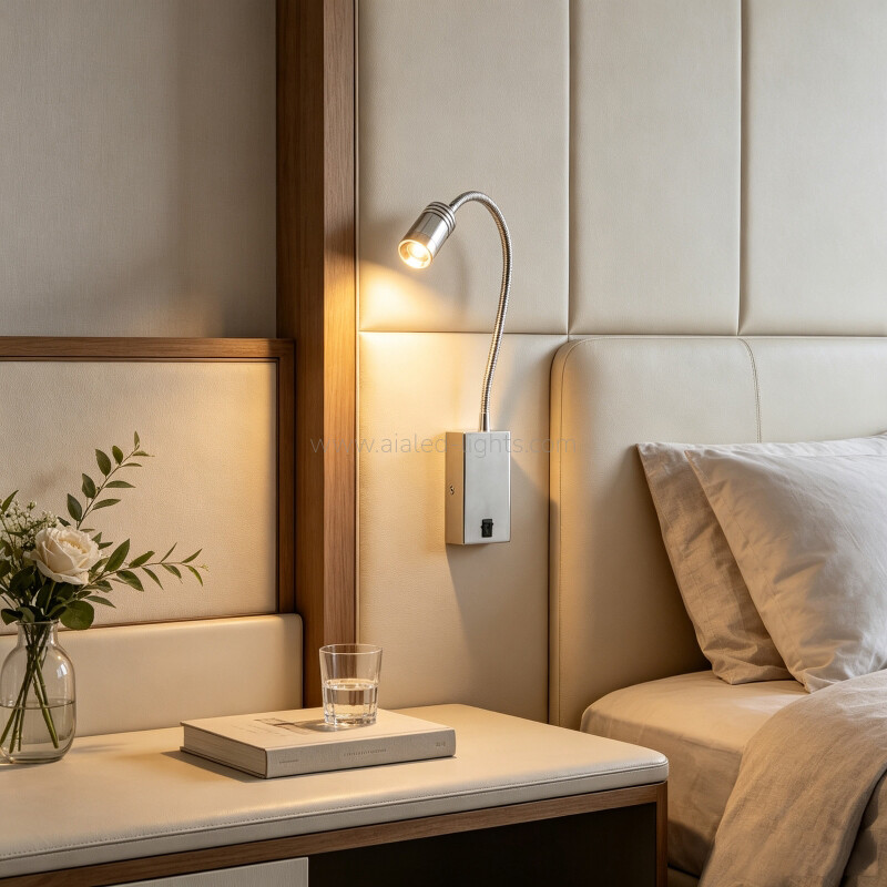 Gooseneck Square Base Hotel Wall Sconce 3W Rotatable Spotlight Wall Lamp