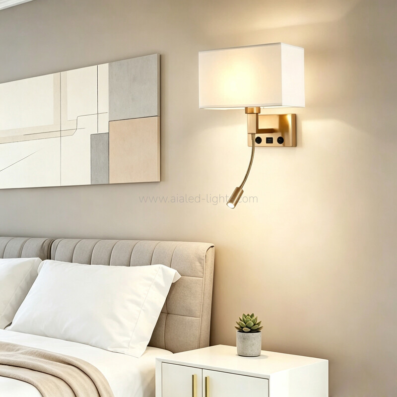 3W Spotlight Flexible Reading Lamp Fabric Shade E27 Wall Light