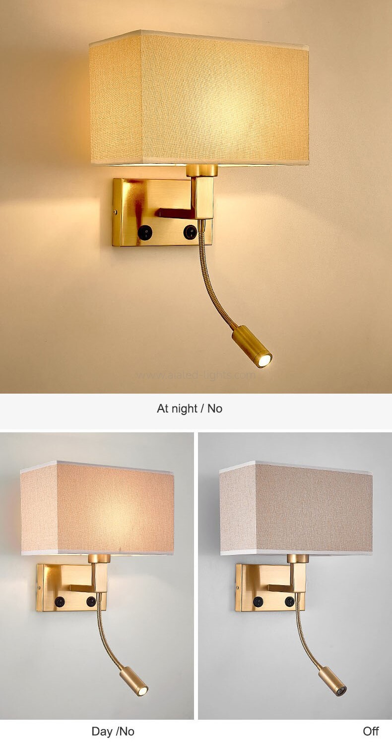 3W Spotlight Flexible Reading Lamp Fabric Shade E27 Wall Light