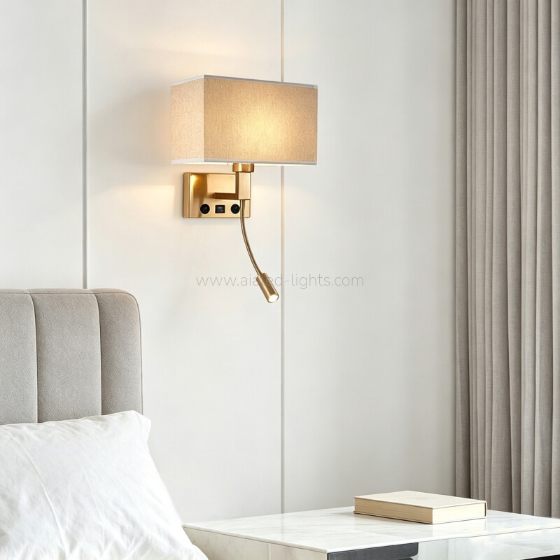 3W Spotlight Flexible Reading Lamp Fabric Shade E27 Wall Light