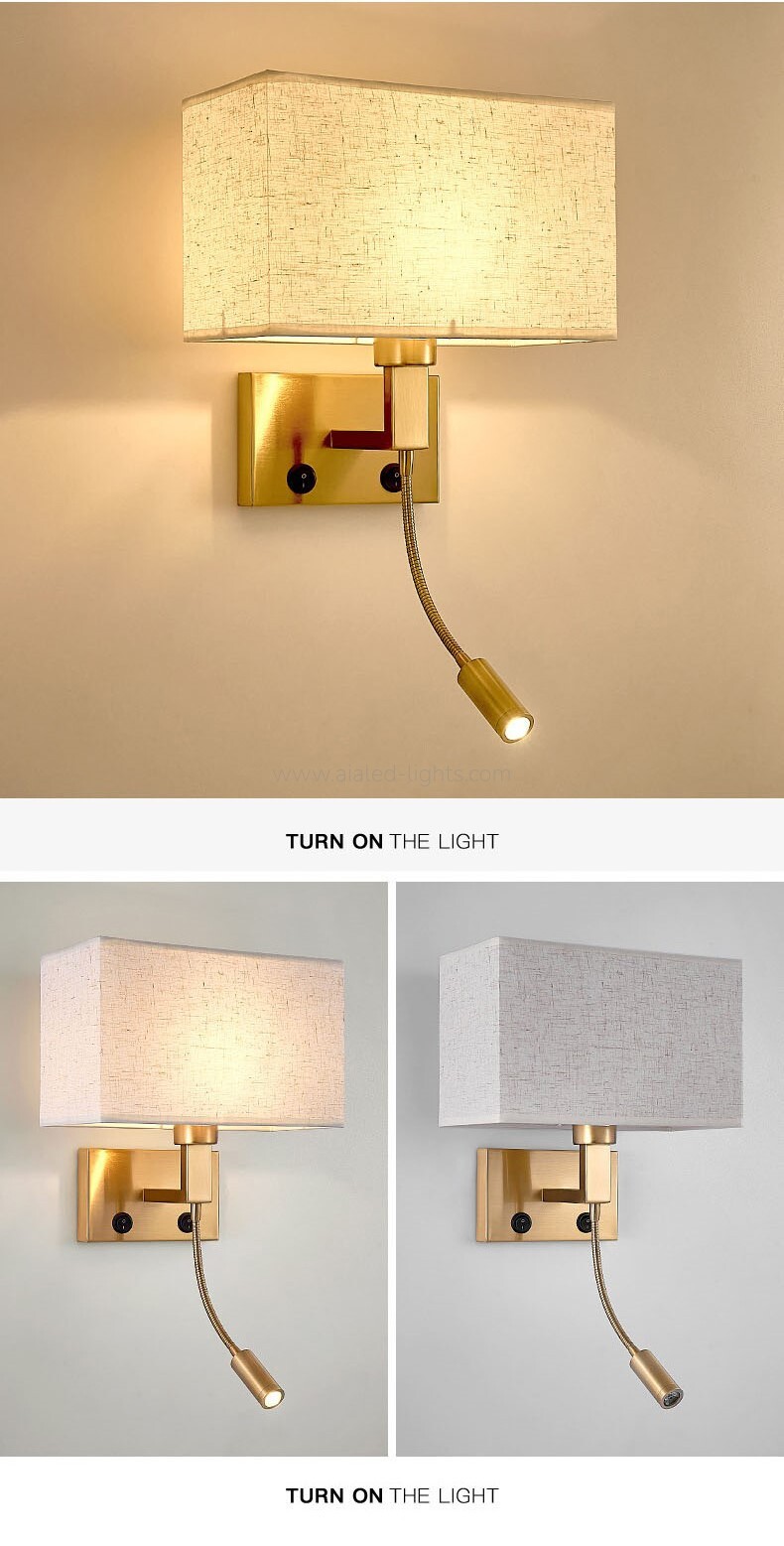 3W Spotlight Flexible Reading Lamp Fabric Shade E27 Wall Light