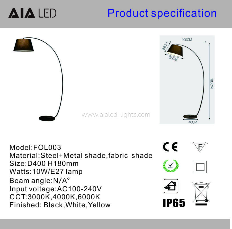 Rotatable Arc Floor Lamp Modern Curved Overhanging Standing Lamp E27