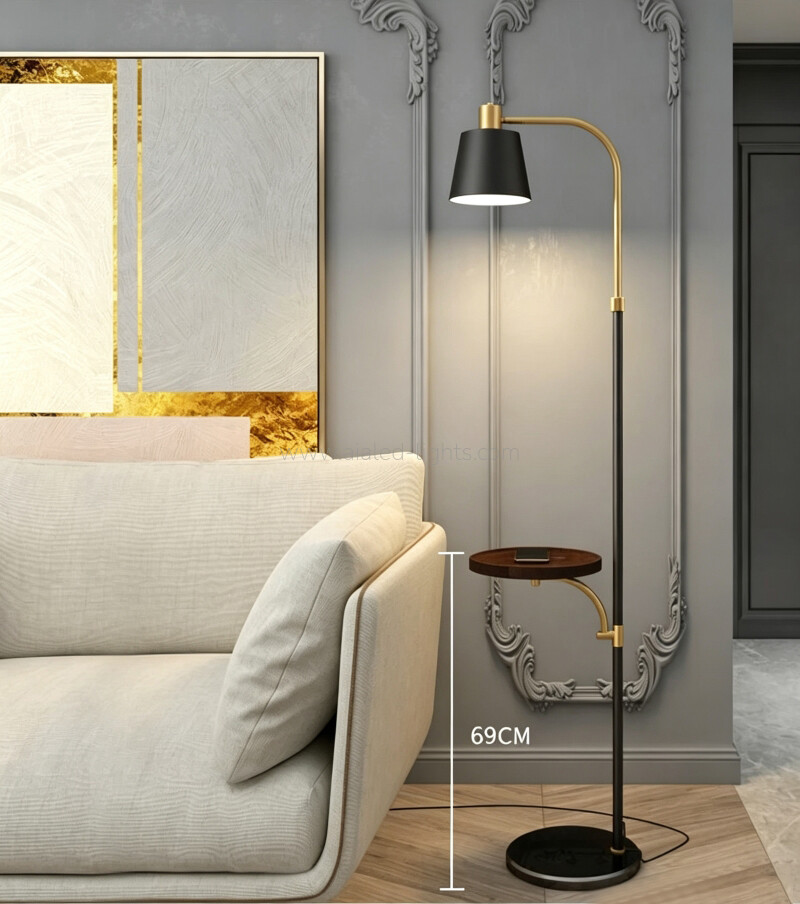 Floor Lamp Wireless Charger E27 USB Metal Shade Standard Light for Resorts