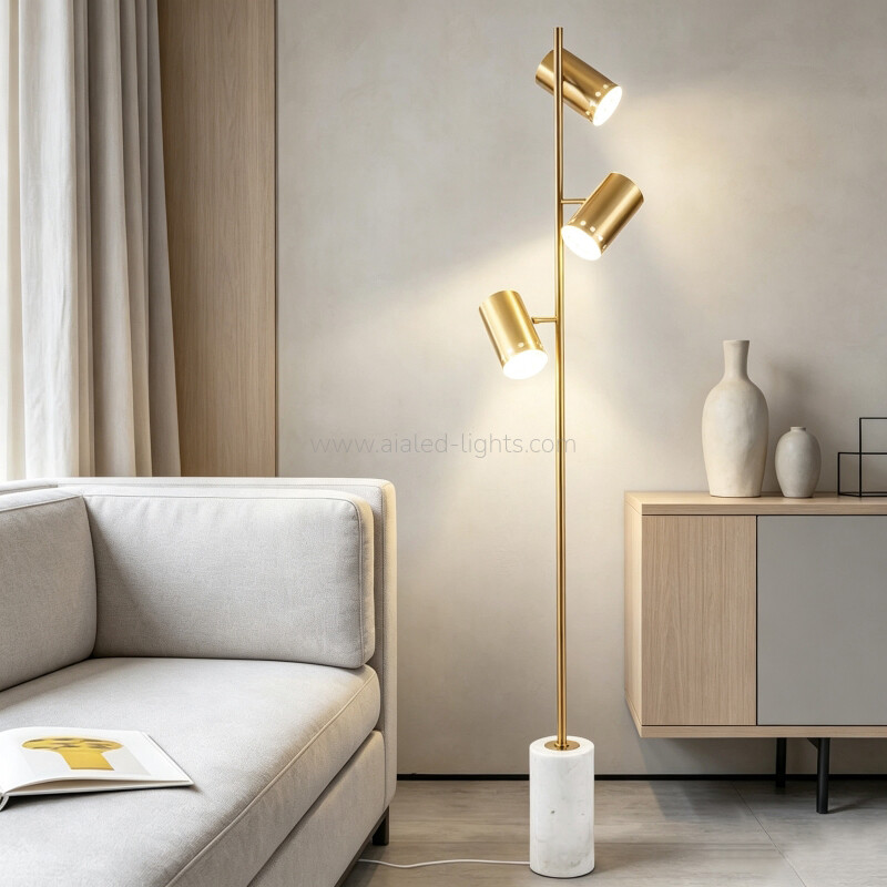 3‑Head Floor Lamp with Marble Base Adjustable Spotlight Standing Lamp 3‑Head Floor Lamp with Marble Base Adjustable Spotlight Standing Lamp