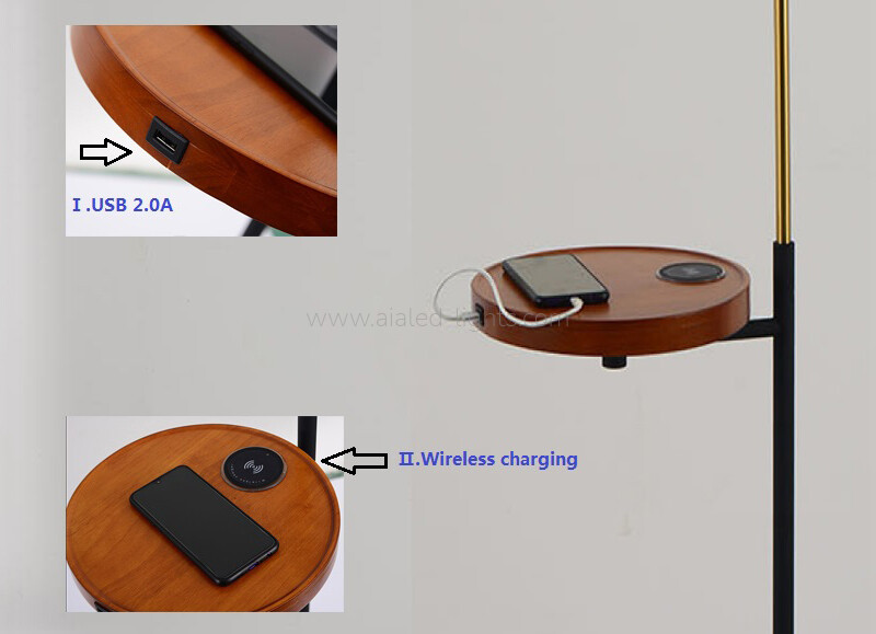 Floor Lamp Wireless Charger E27 USB Fabric Shade standard Light for Sofa side