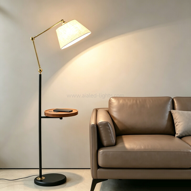 Floor Lamp Wireless Charger E27 USB Fabric Shade standard Light for Sofa side