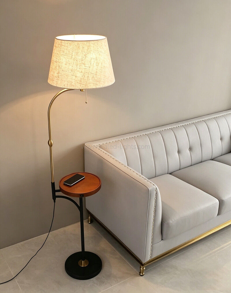 Floor Lamp Wireless Charger E27 USB Fabric Shade standard Light for Sofa side
