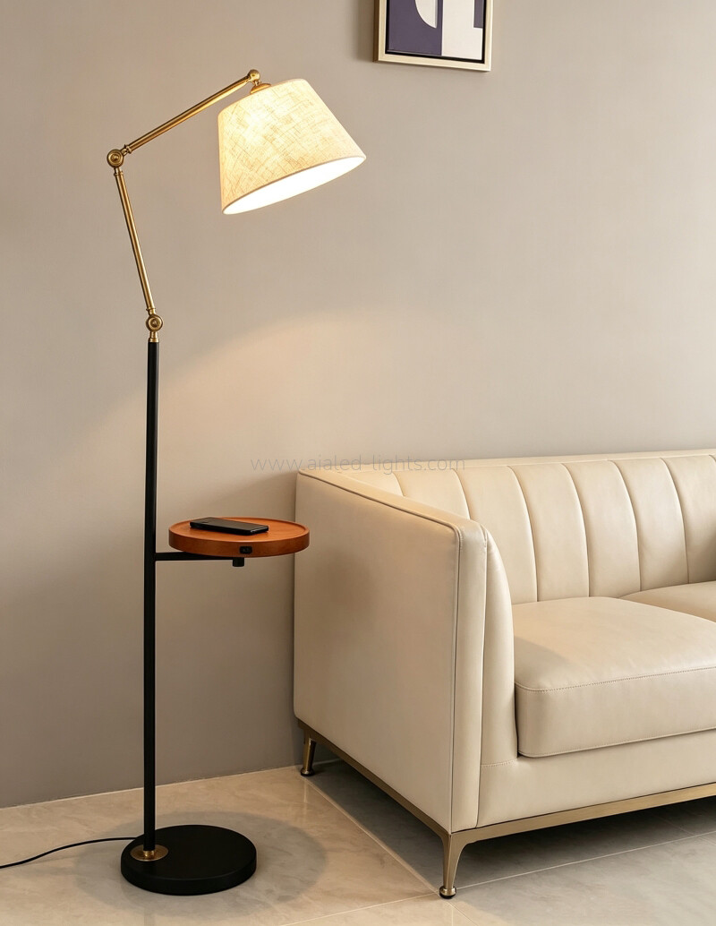 Floor Lamp Wireless Charger E27 USB Fabric Shade standard Light for Sofa side