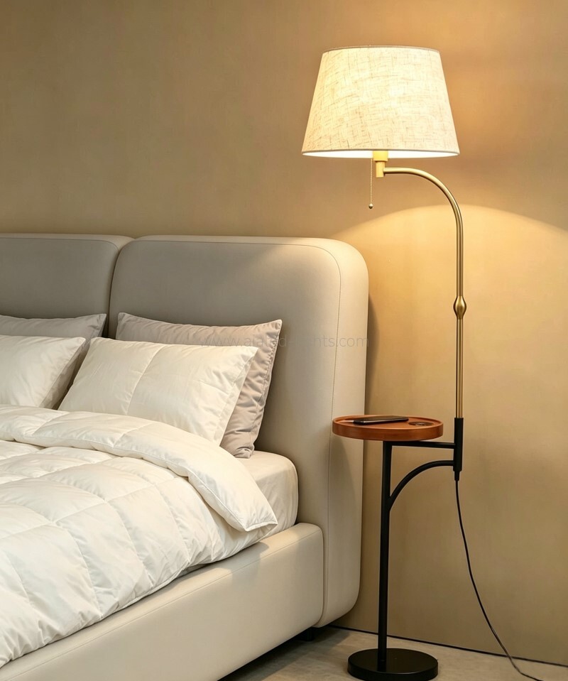 Floor Lamp Wireless Charger E27 USB Fabric Shade standard Light for Sofa side
