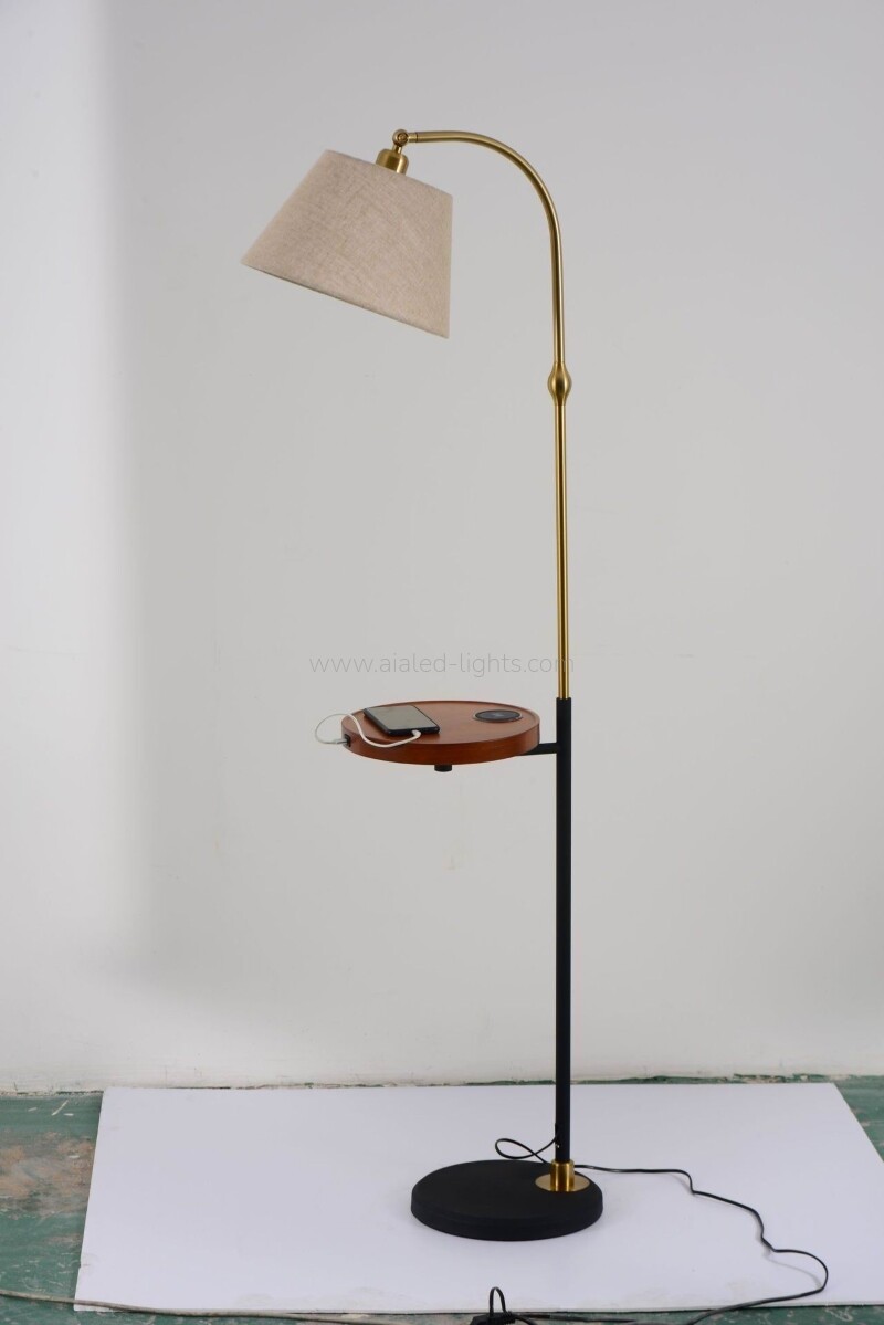 Floor Lamp Wireless Charger E27 USB Fabric Shade standard Light for Sofa side